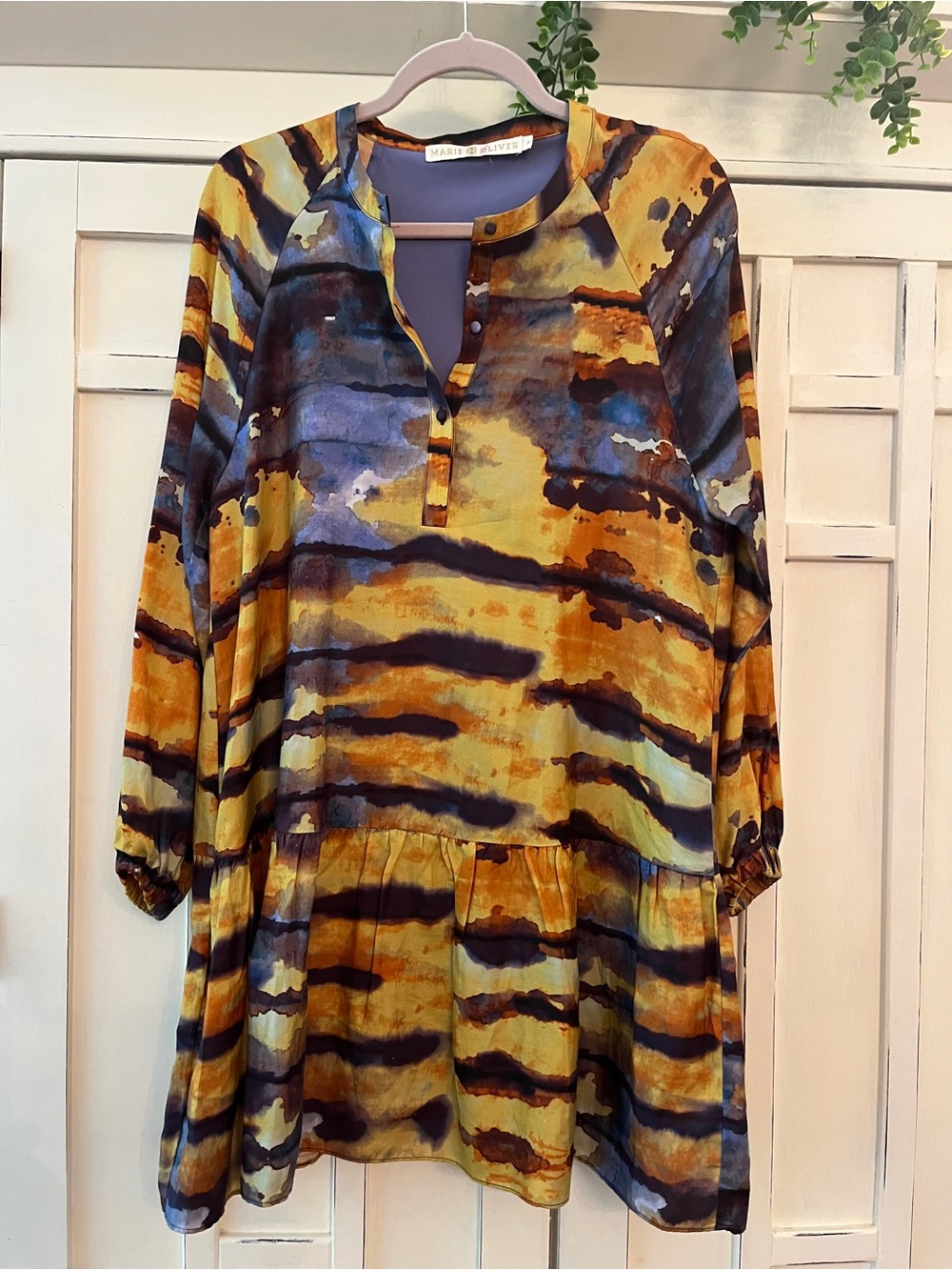 Marie Oliver Rhetta WaterColor Yellow Blue Abstract Mini Dress Size S NWOT